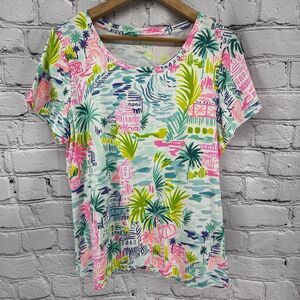 Lilly Pulitzer Top Women's XL Halee Tee Shirt Private Island SS Scoop Neck